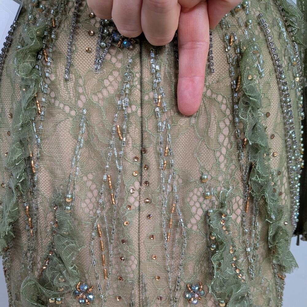 Vintage Terani Prom Dress Maxi Gown 4 Green Ruffle Fairy Princess Sleeve Evening - Picture 15 of 16